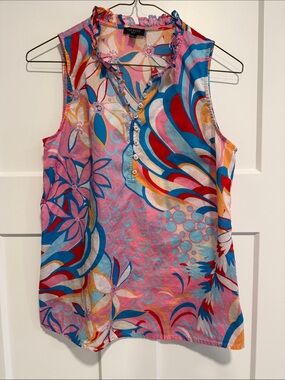 Talbots Pink Multi Floral-Abstract Sleeveless Henley sleeveless Camisolet